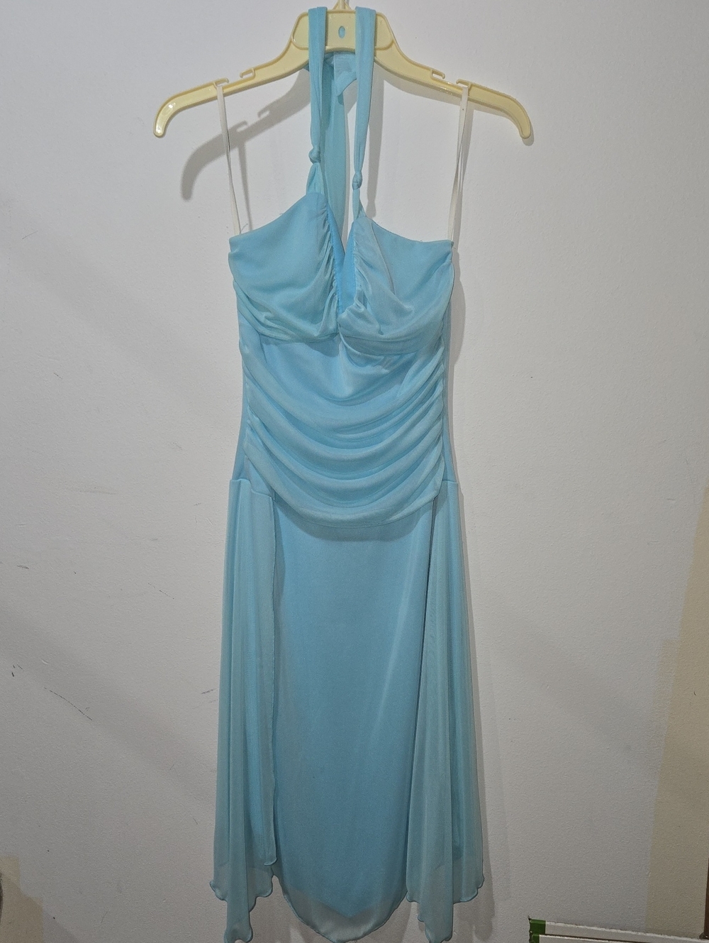 Ruby Rox Tie Neck Sky Blue Chiffon Dress